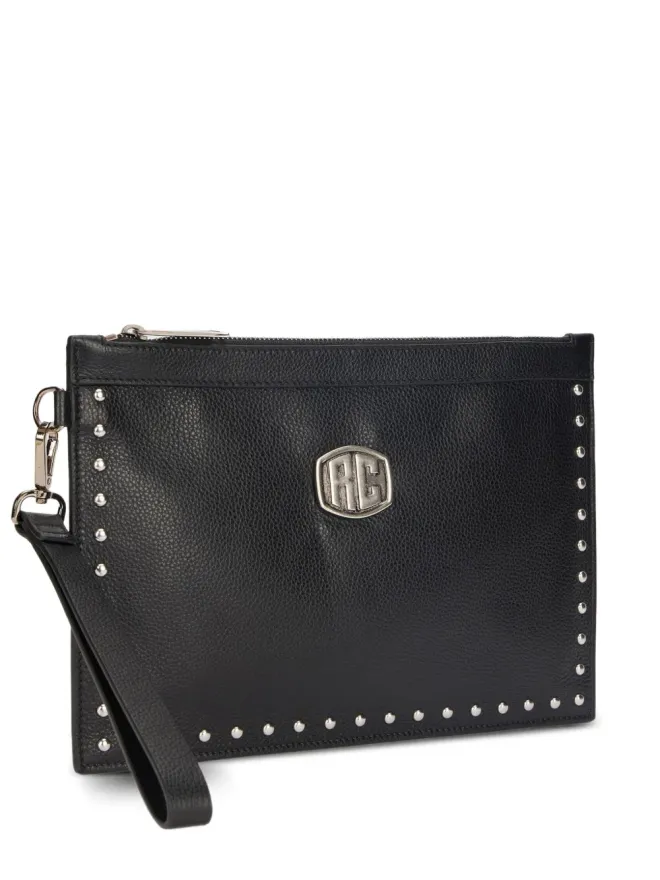 Roberto Cavalli Roberto Cavalli スタッズ装飾ロゴプレートクラッチバッグ ブラックの商品画像
