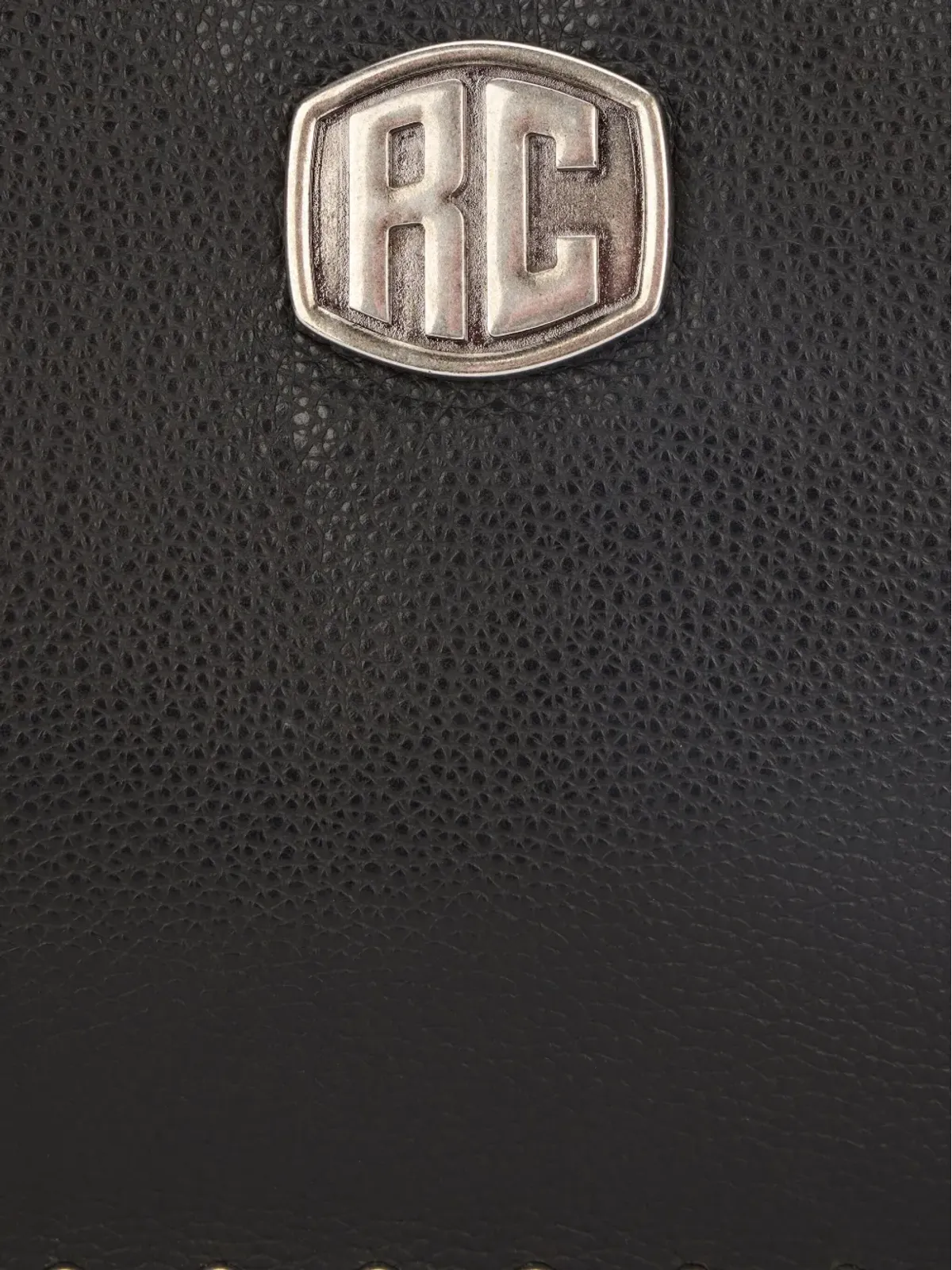 Roberto Cavalli スタッズ装飾ロゴプレートクラッチバッグ ブラック - 画像4