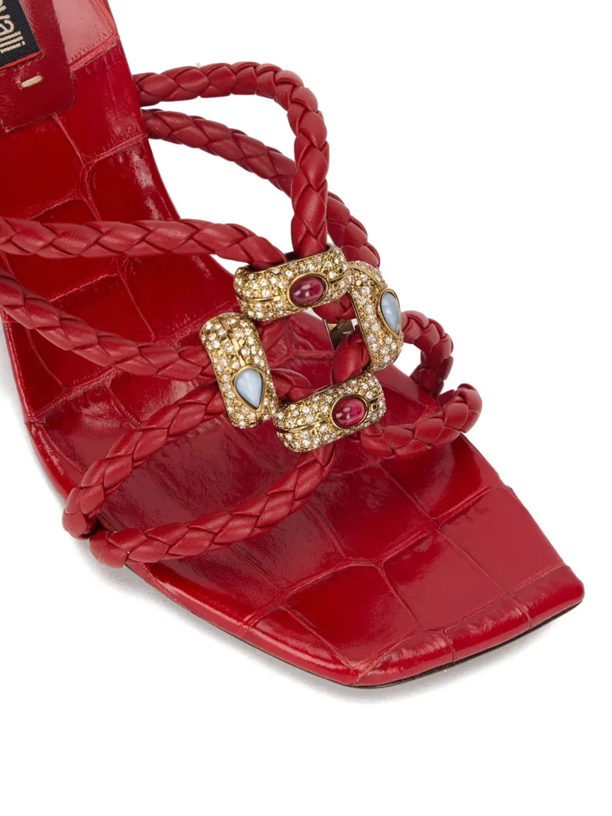 Roberto Cavalli 編み込みストラップの宝石装飾サンダル - レッド - 画像5
