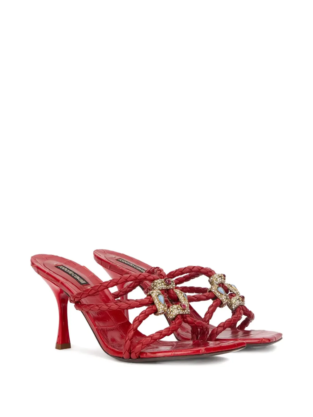 Roberto Cavalli 編み込みストラップの宝石装飾サンダル - レッド - 画像2