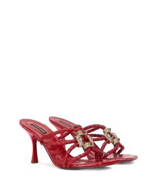 Roberto Cavalli 編み込みストラップの宝石装飾サンダル - レッド - サムネイル2
