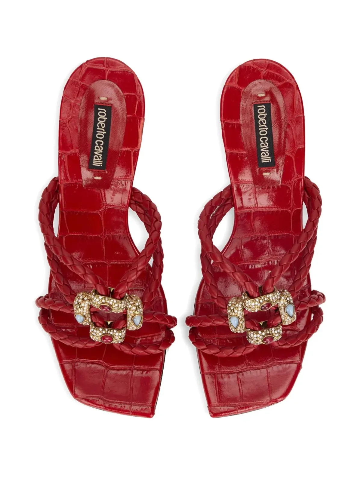 Roberto Cavalli 編み込みストラップの宝石装飾サンダル - レッド - 画像3
