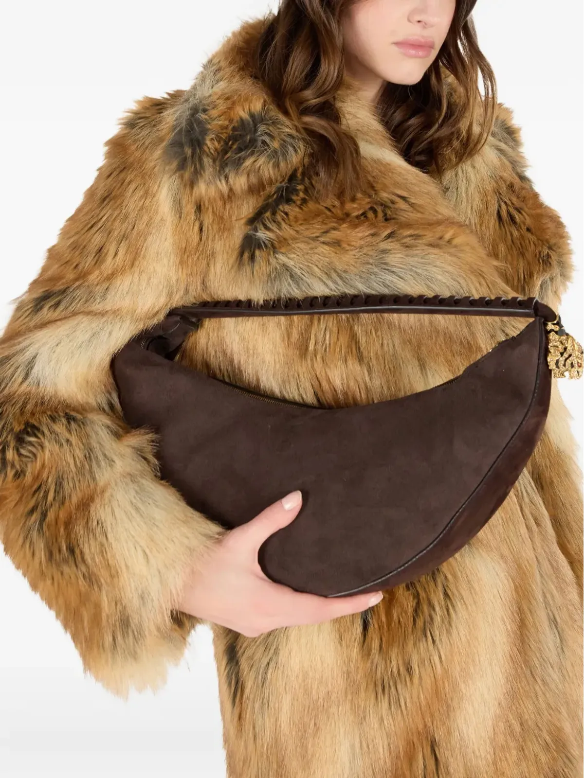 Roberto Cavalli Roar スエード トートバッグ ブラウン - 画像5