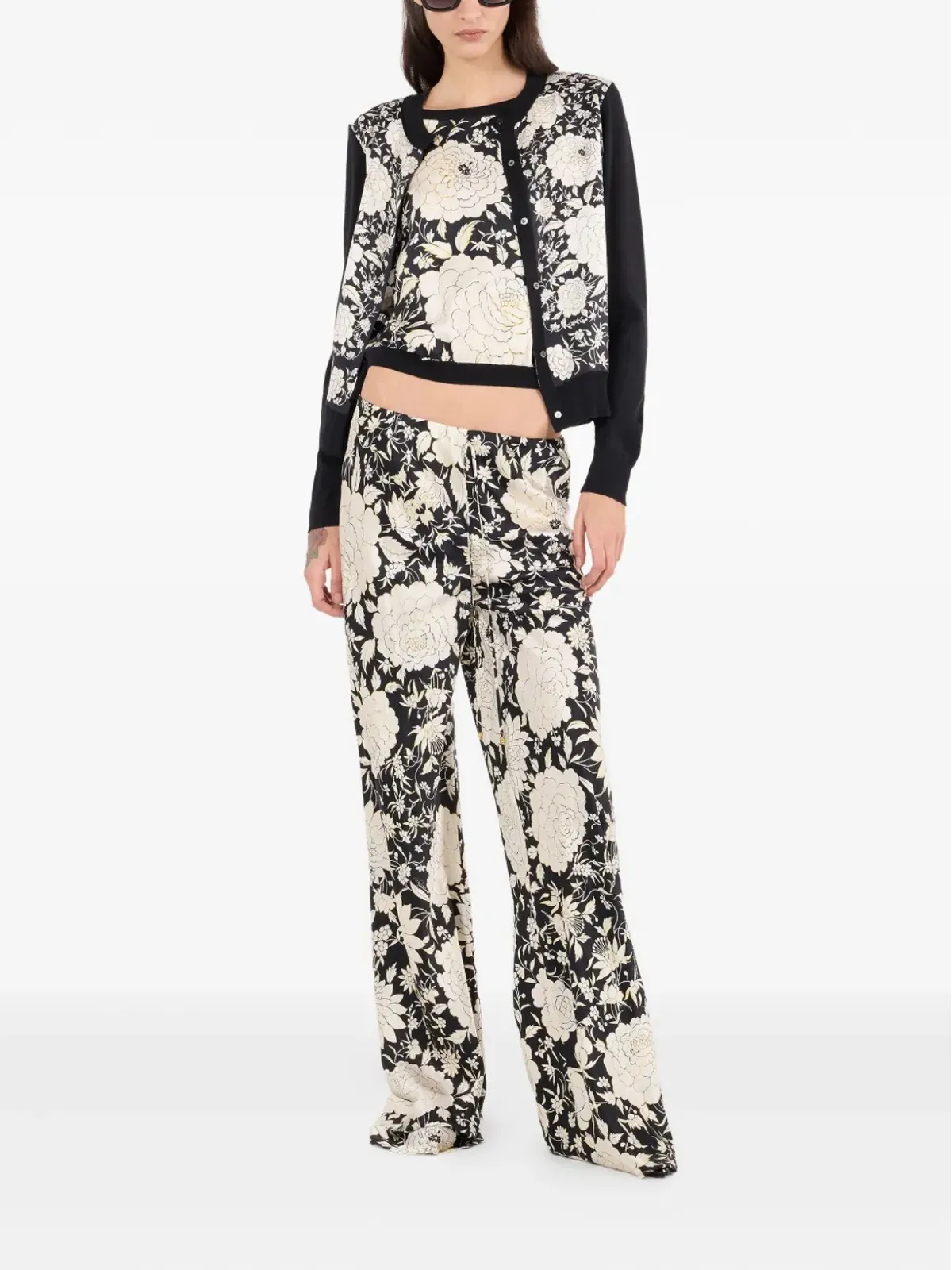 Roberto Cavalli 花柄パネルカーディガン - Black - 画像2