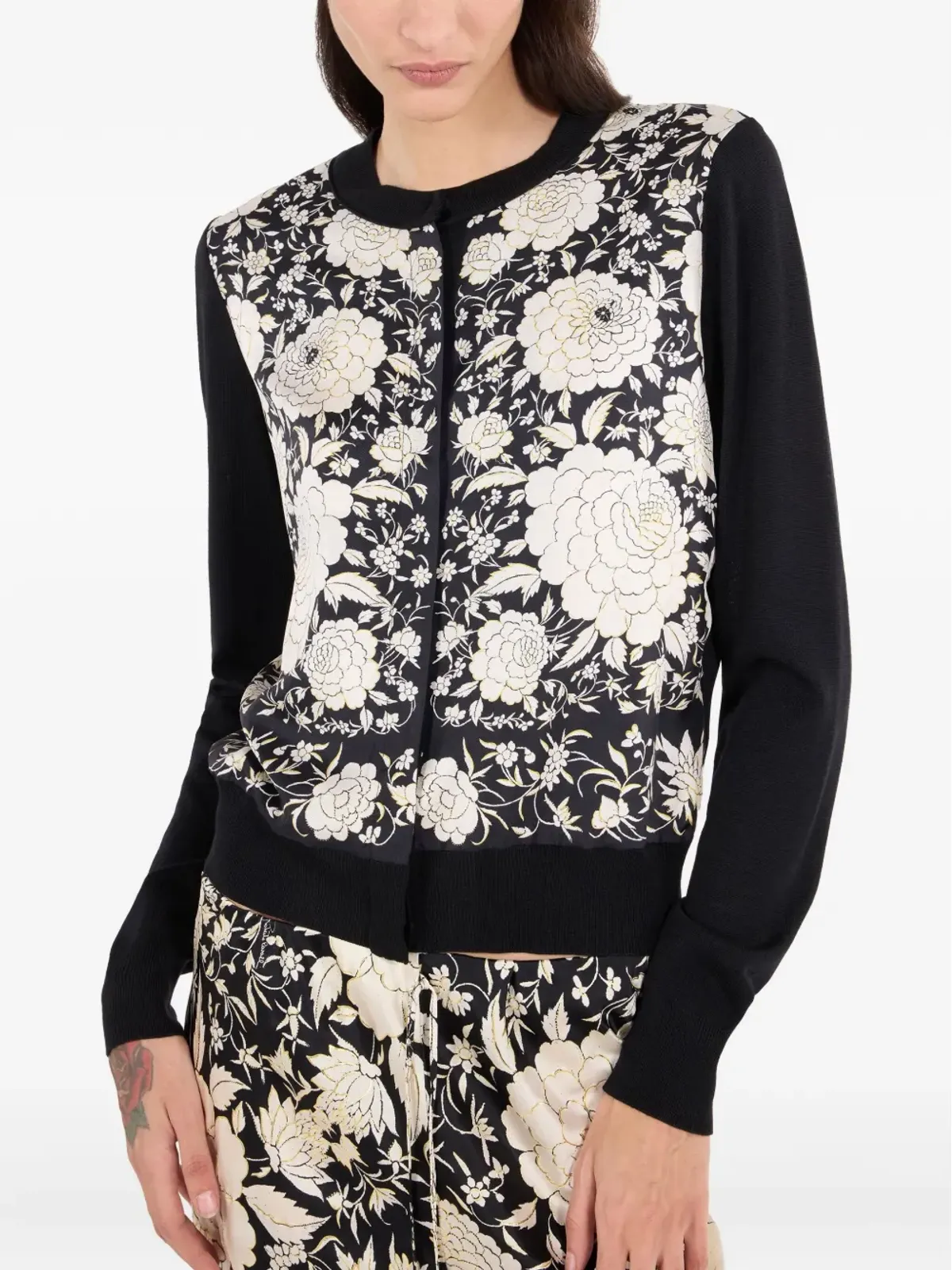 Roberto Cavalli 花柄パネルカーディガン - Black - 画像3
