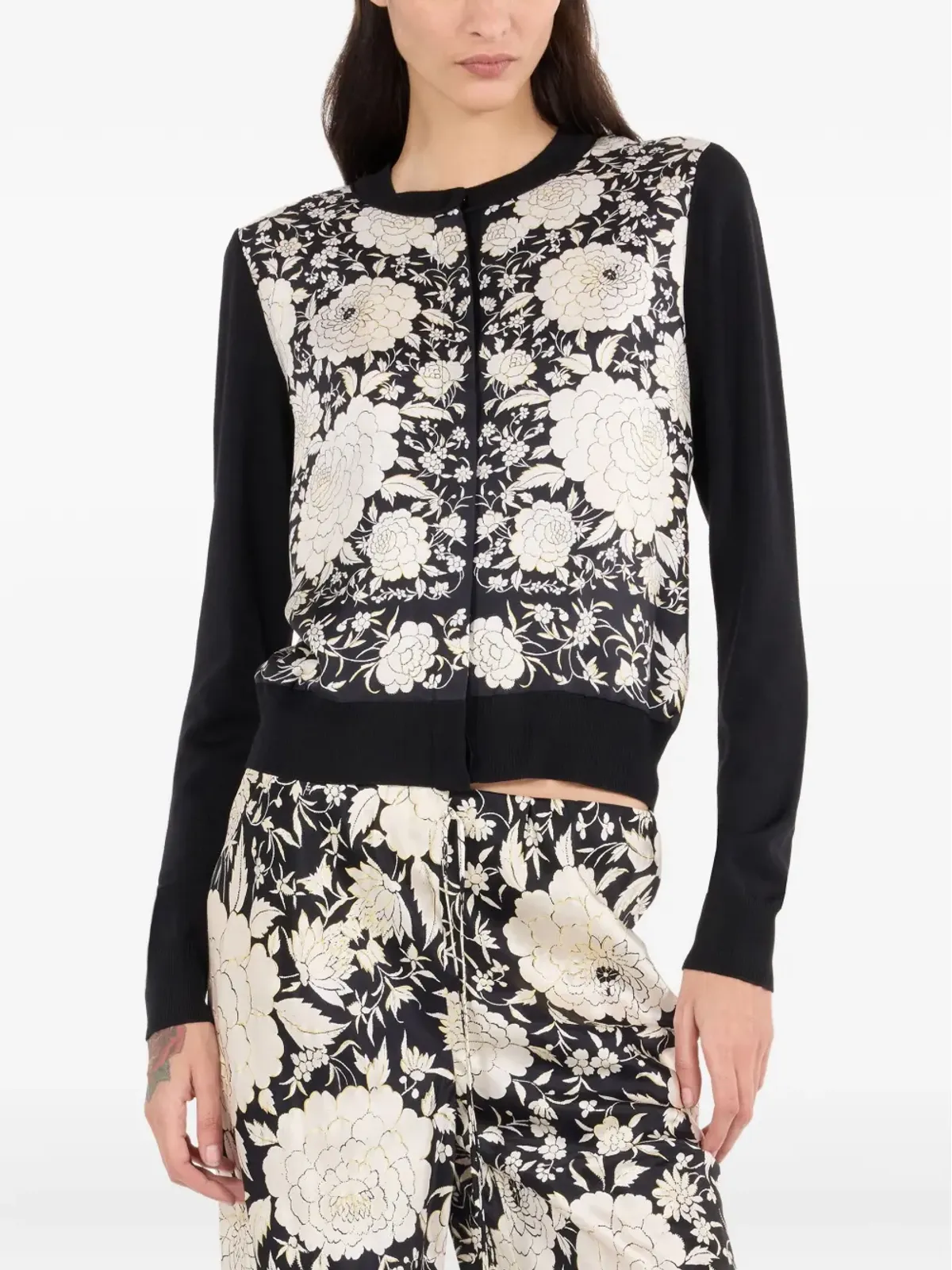 Roberto Cavalli 花柄パネルカーディガン - Black - 画像4