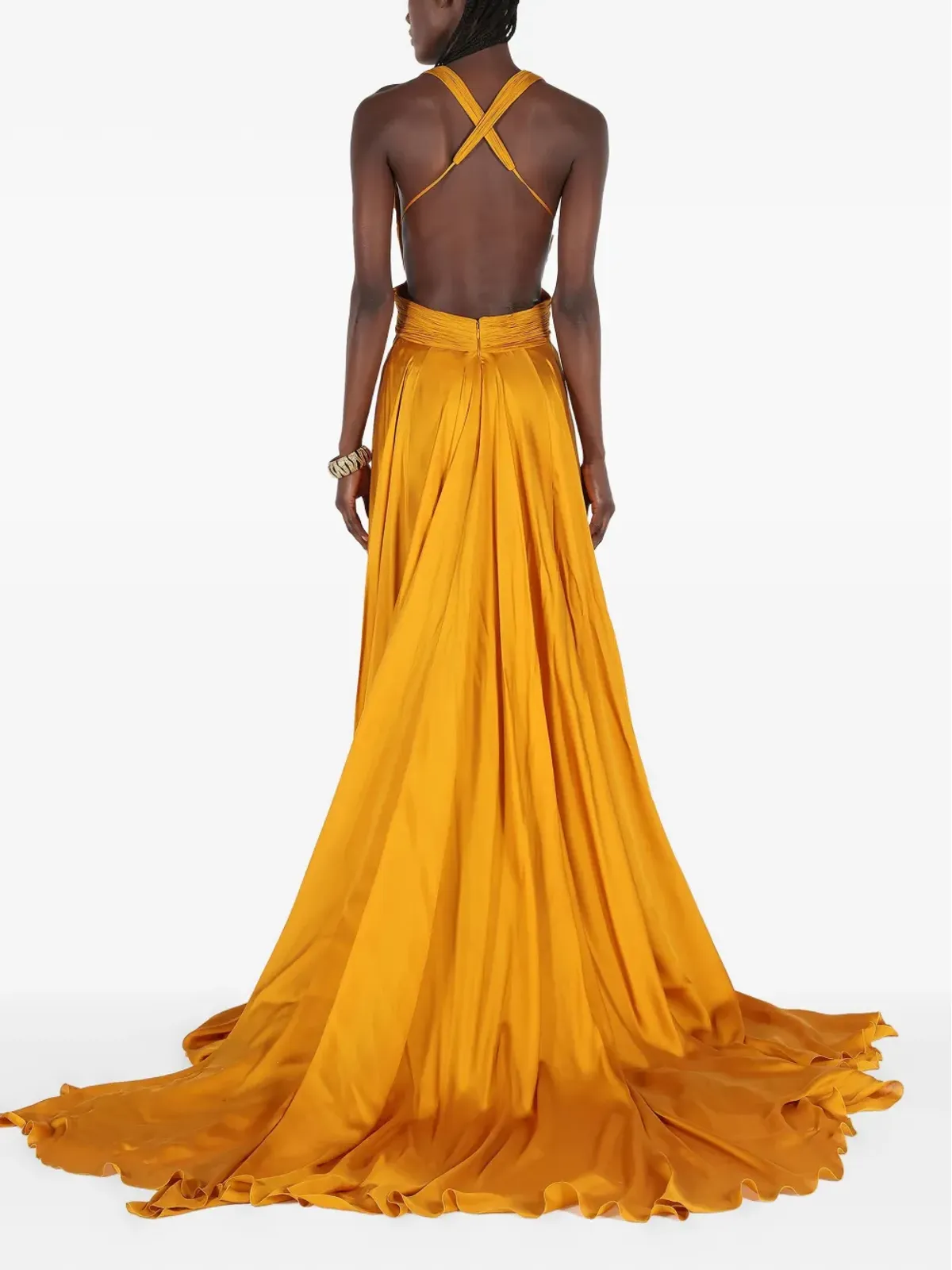 Roberto Cavalli シルクカットアウトガウン（イエロー） - 画像4