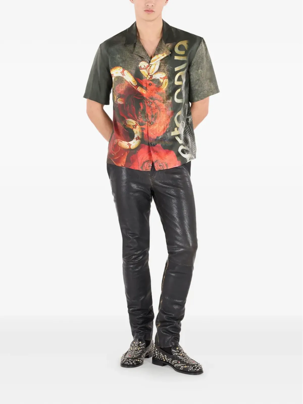 Roberto Cavalli レザー ストレートレッグパンツ - 画像2