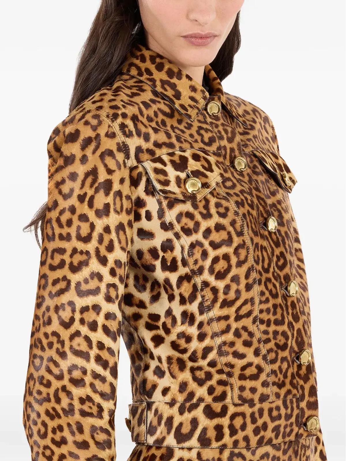 Roberto Cavalli レオパード柄ボタン留めレザージャケット - ブラウン - 画像5
