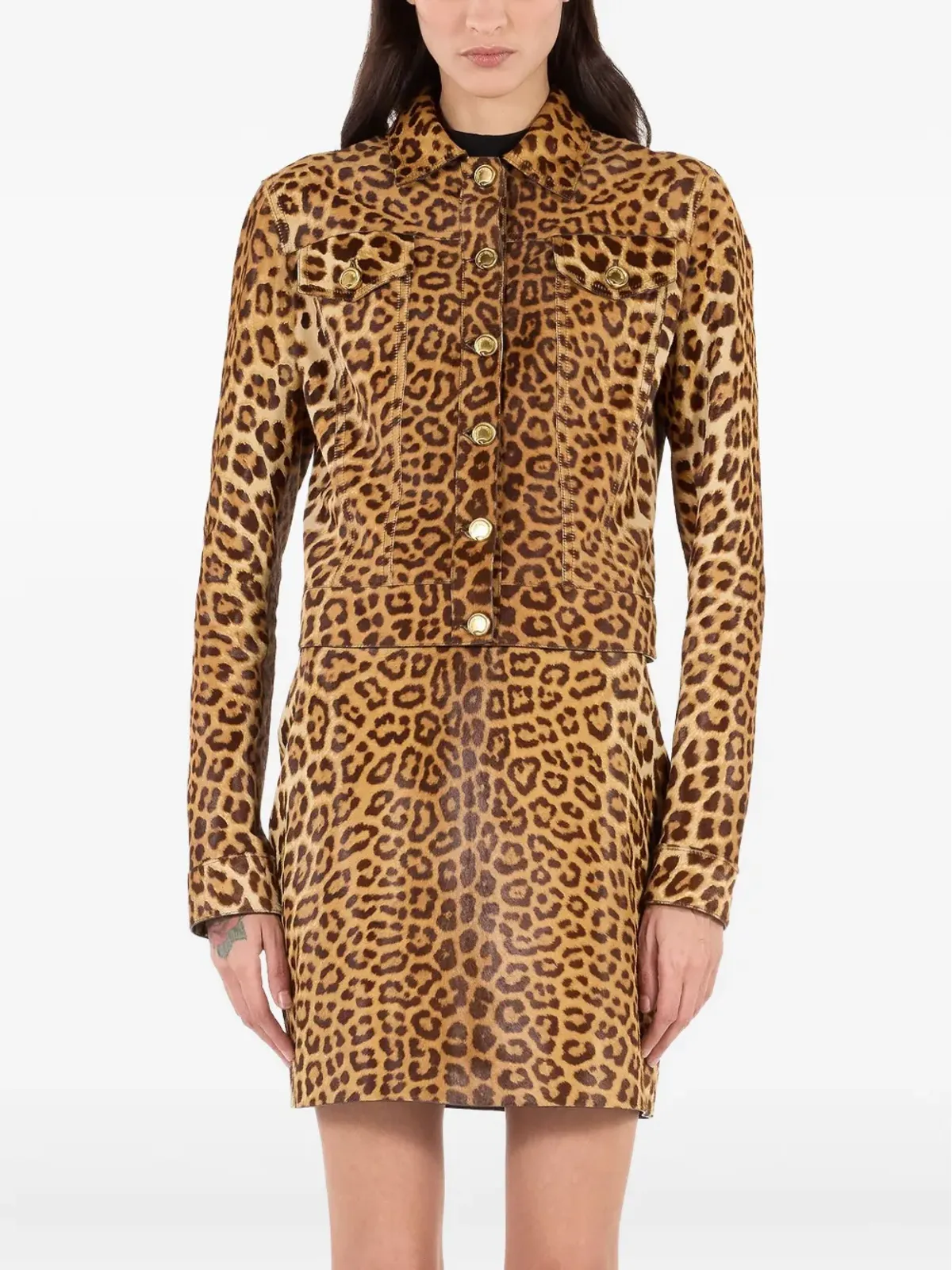 Roberto Cavalli レオパード柄ボタン留めレザージャケット - ブラウン - 画像3