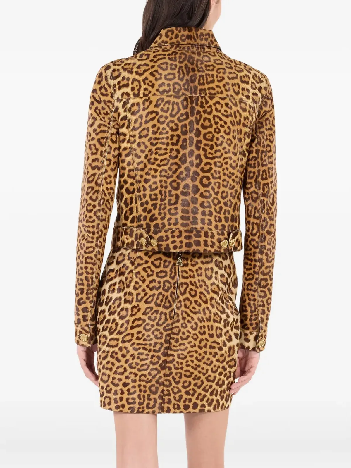Roberto Cavalli レオパード柄ボタン留めレザージャケット - ブラウン - 画像4