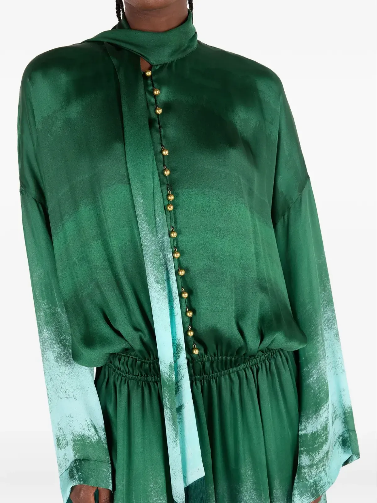 Roberto Cavalli シルクボタンアップドレス - グリーン - 画像5
