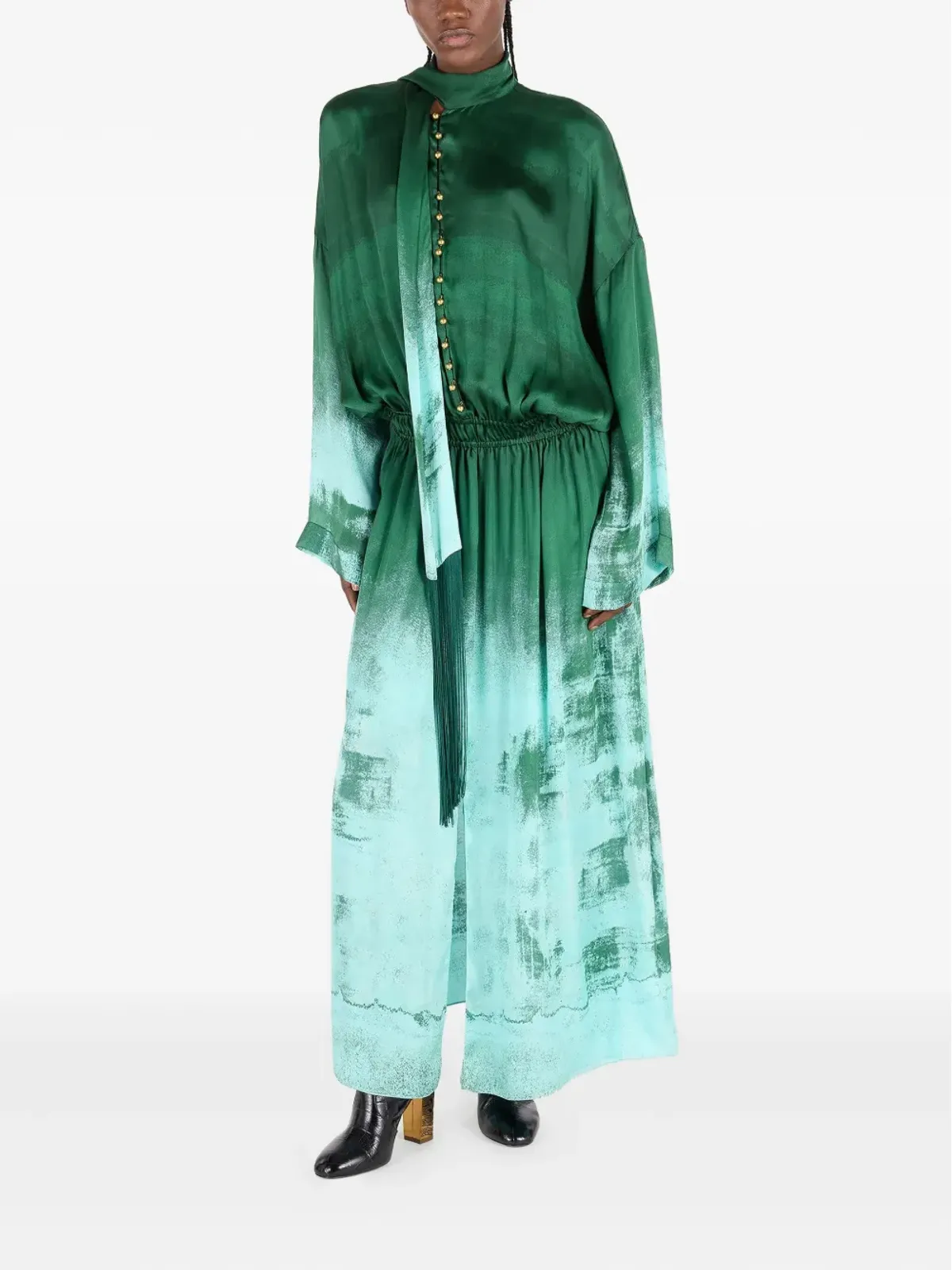 Roberto Cavalli シルクボタンアップドレス - グリーン - 画像2