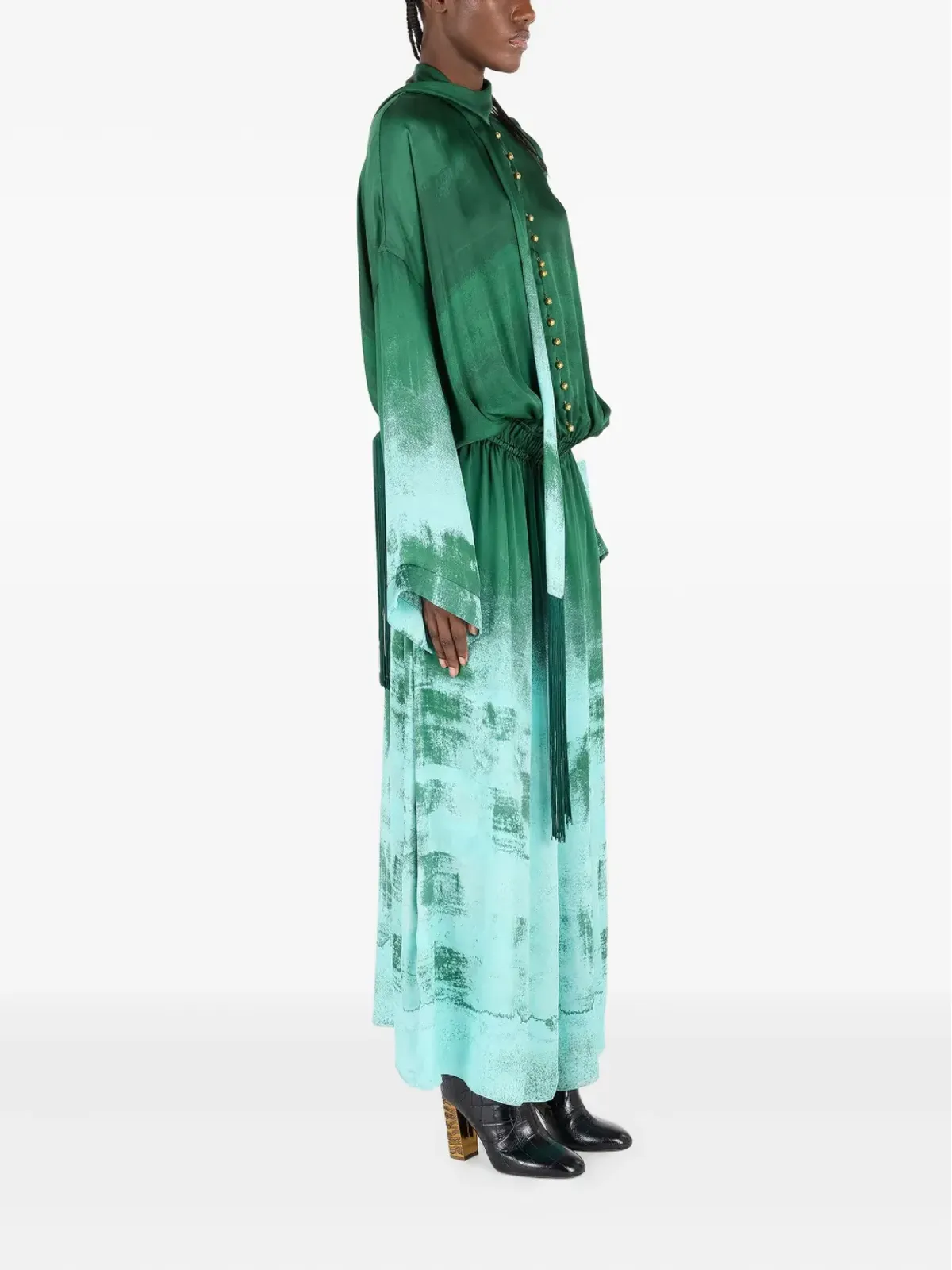 Roberto Cavalli シルクボタンアップドレス - グリーン - 画像3