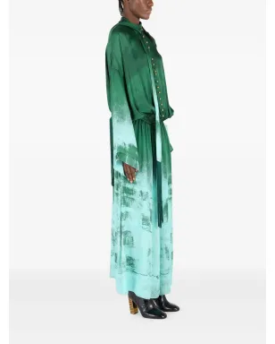 Roberto Cavalli シルクボタンアップドレス - グリーン - サムネイル3