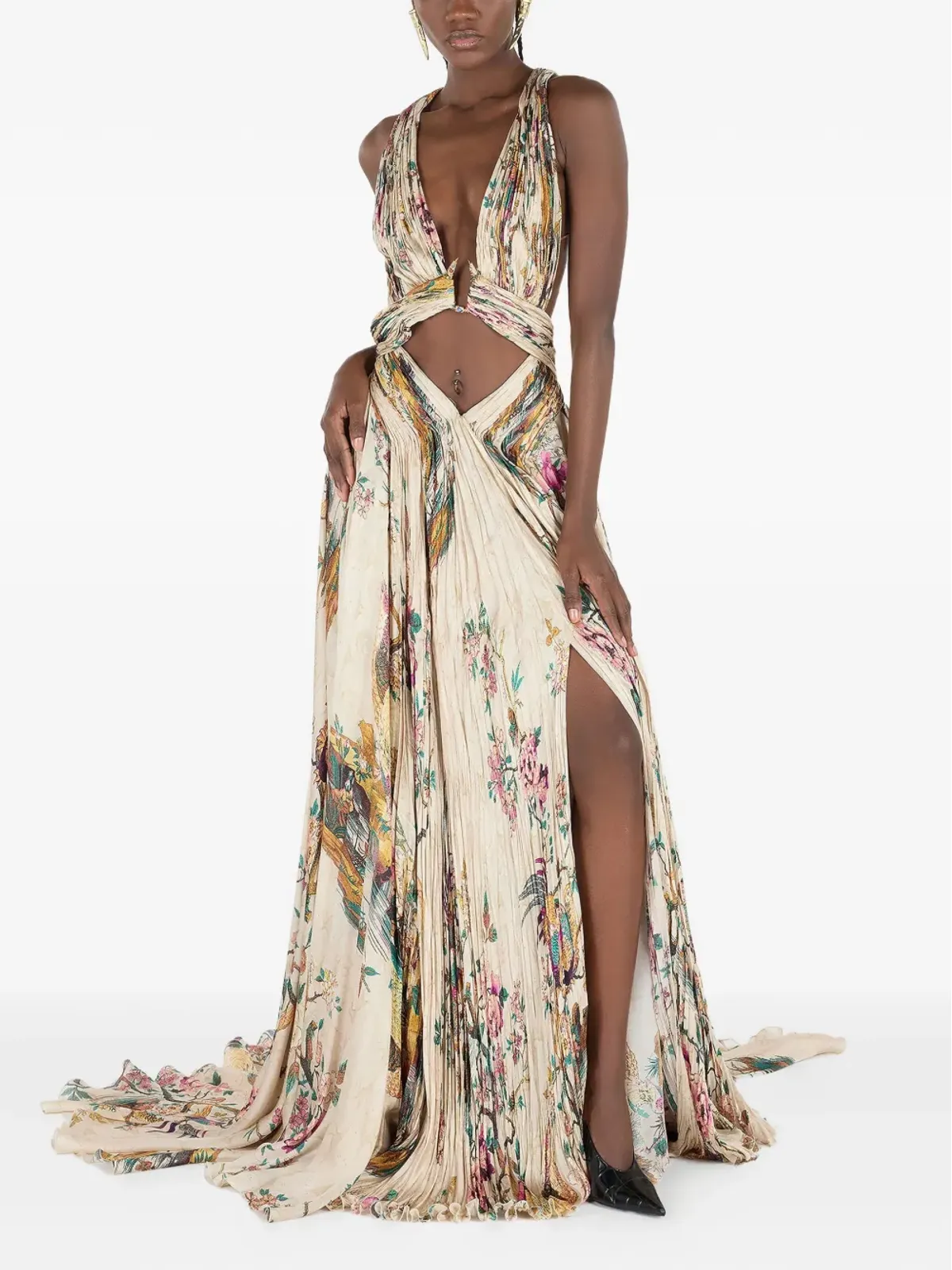 Roberto Cavalli プリーツ花柄プリントドレス - 画像2