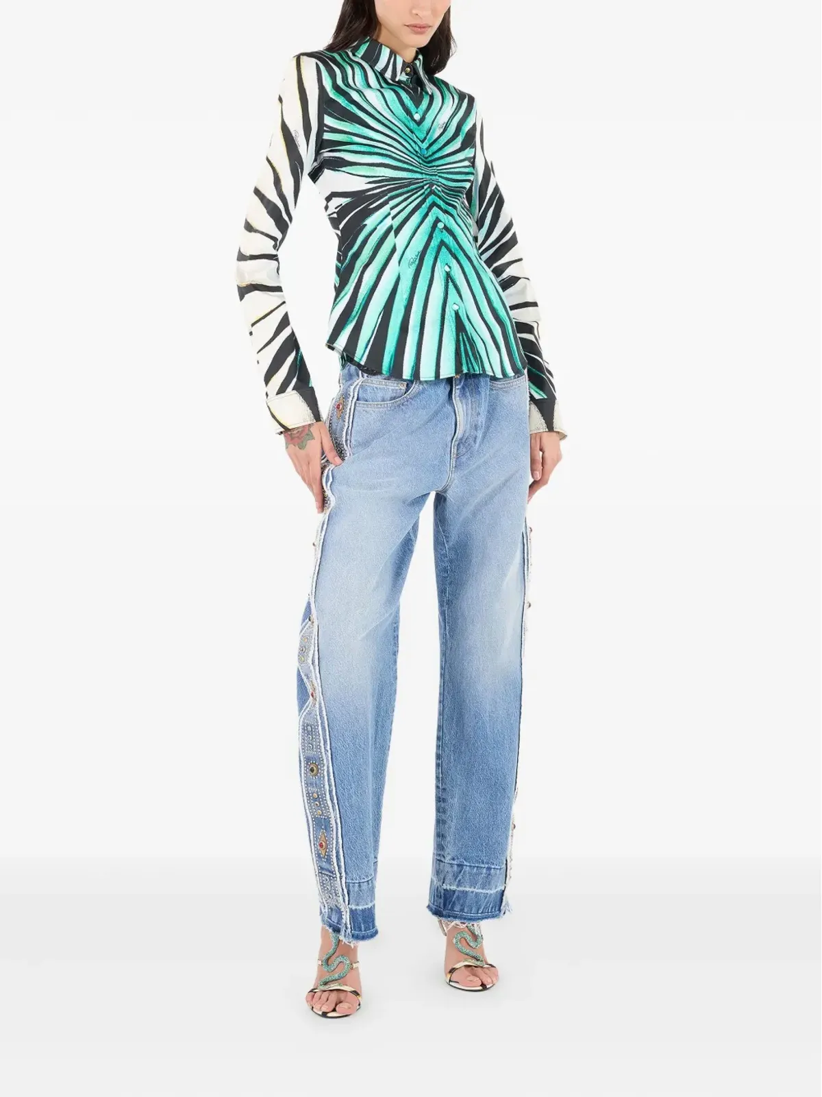 Roberto Cavalli プリントボタンアップシャツ - ブルー - 画像2