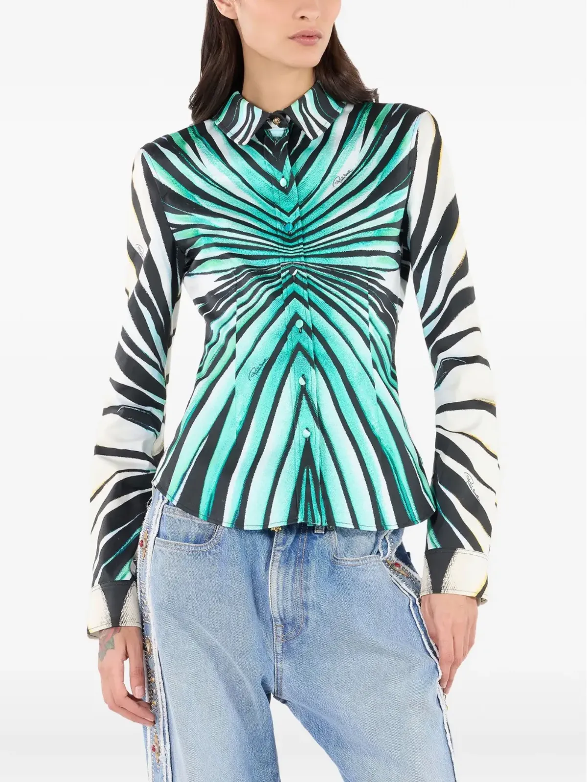 Roberto Cavalli プリントボタンアップシャツ - ブルー - 画像3