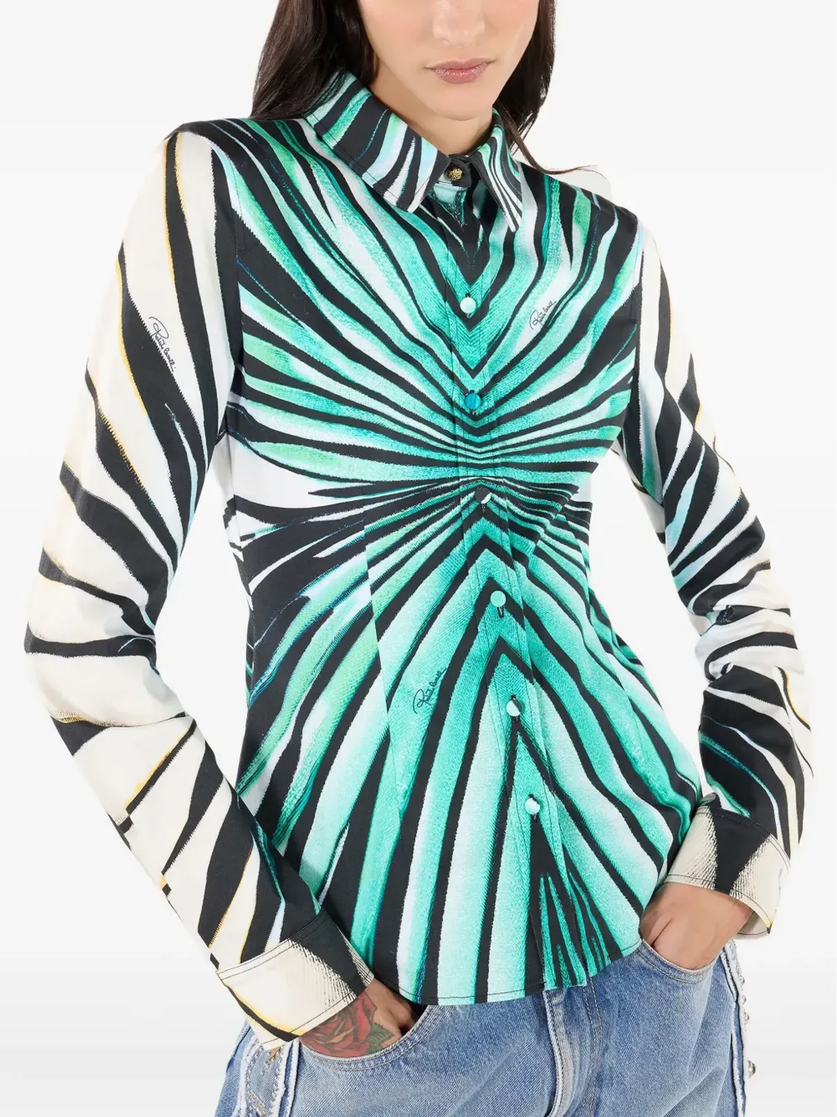 Roberto Cavalli プリントボタンアップシャツ - ブルー - 画像4