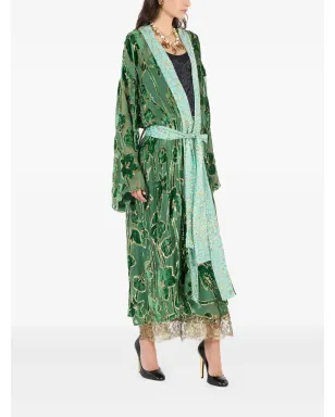 Roberto Cavalli 花柄ベルベットローブ（グリーン） - サムネイル3