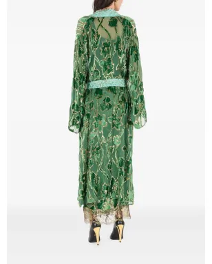 Roberto Cavalli 花柄ベルベットローブ（グリーン） - サムネイル4