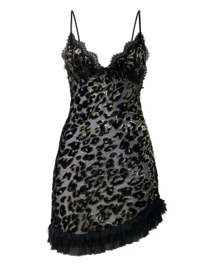 Roberto Cavalli lace-trimmed leopard-pattern mini dress - Black - サムネイル1