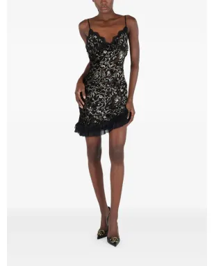 Roberto Cavalli lace-trimmed leopard-pattern mini dress - Black - サムネイル2