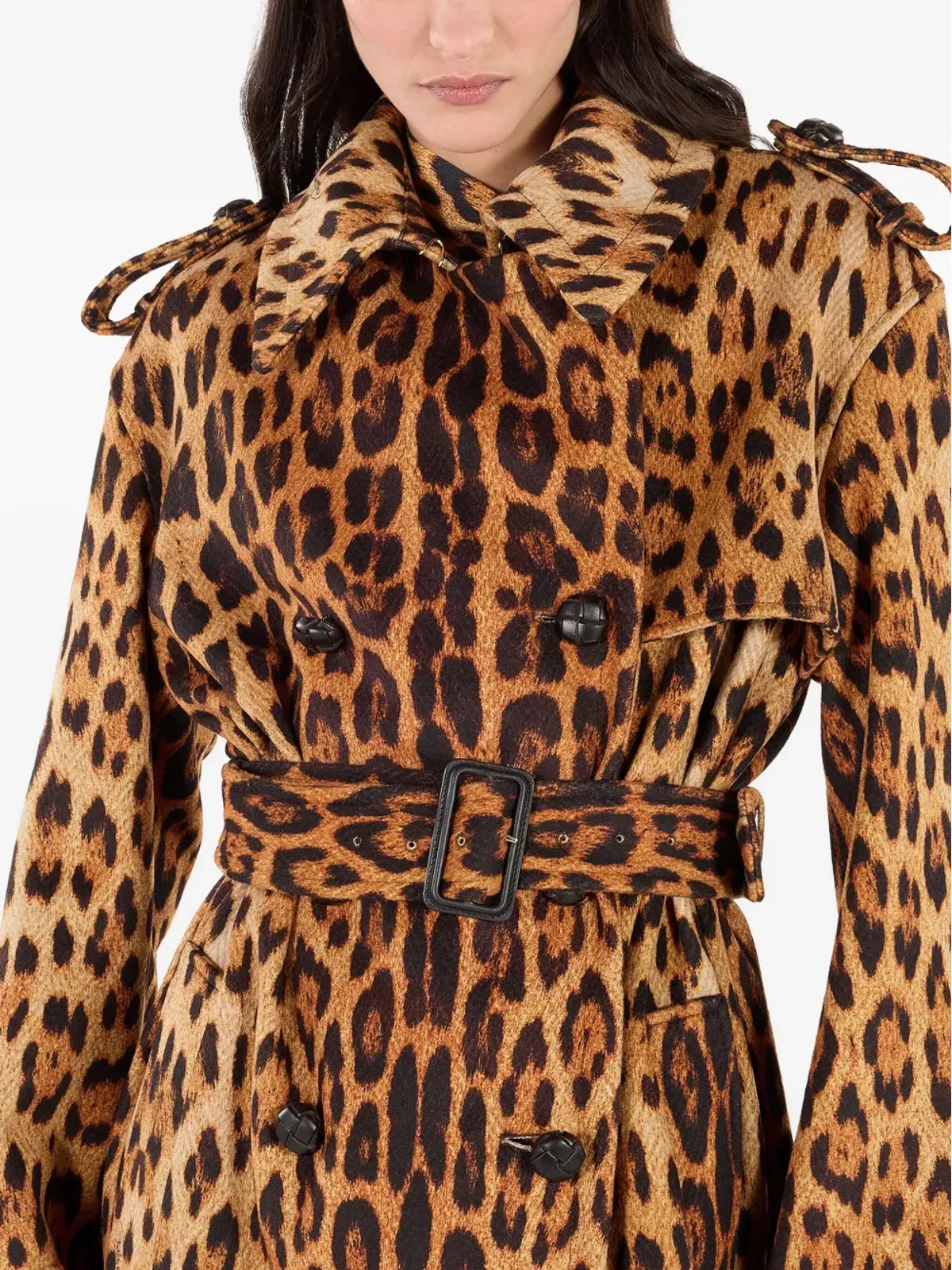 Roberto Cavalli ジャガー柄ベルト付きトレンチコート - 画像5