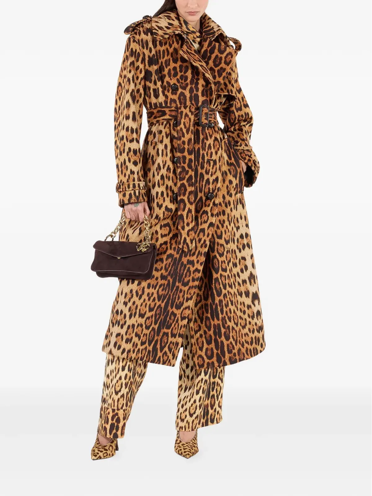Roberto Cavalli ジャガー柄ベルト付きトレンチコート - 画像2