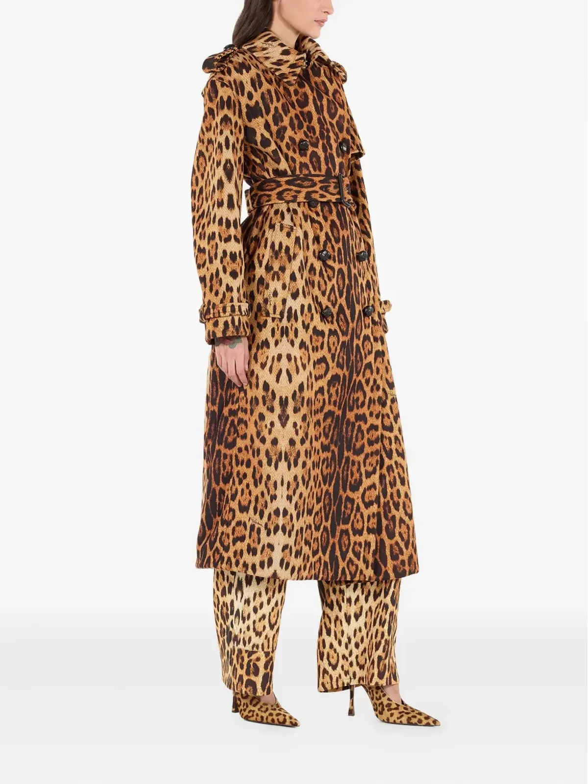 Roberto Cavalli ジャガー柄ベルト付きトレンチコート - 画像3