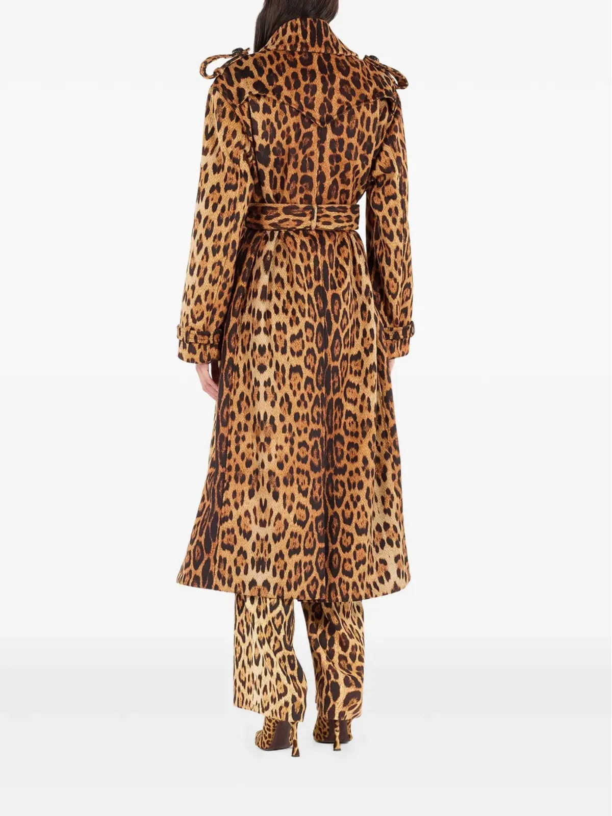 Roberto Cavalli ジャガー柄ベルト付きトレンチコート - 画像4