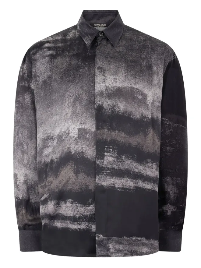Roberto Cavalli Roberto Cavalli グラデーション風シルクシャツ - ブラックの商品画像