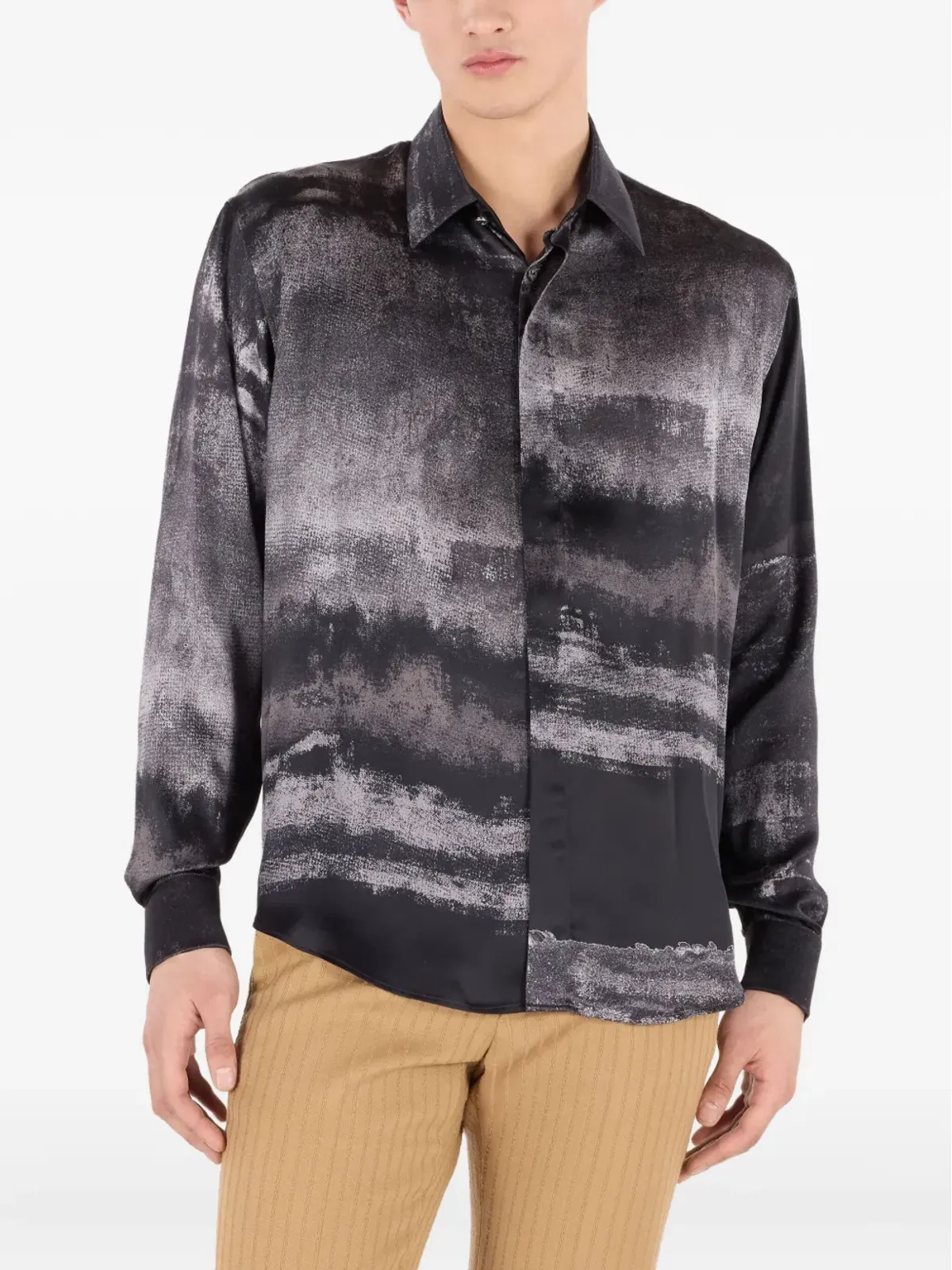 Roberto Cavalli グラデーション風シルクシャツ - ブラック - 画像3