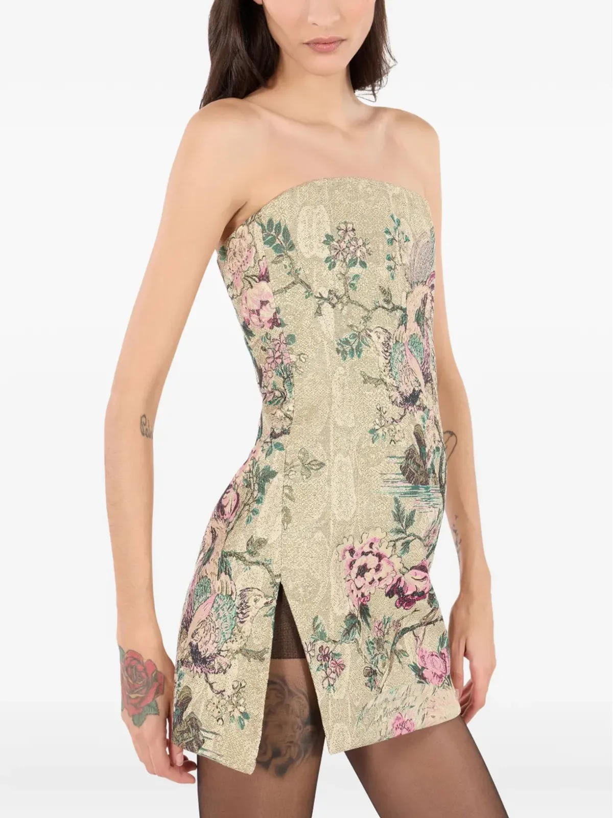 Roberto Cavalli ストラップレス花刺繍ミニドレス - 画像5