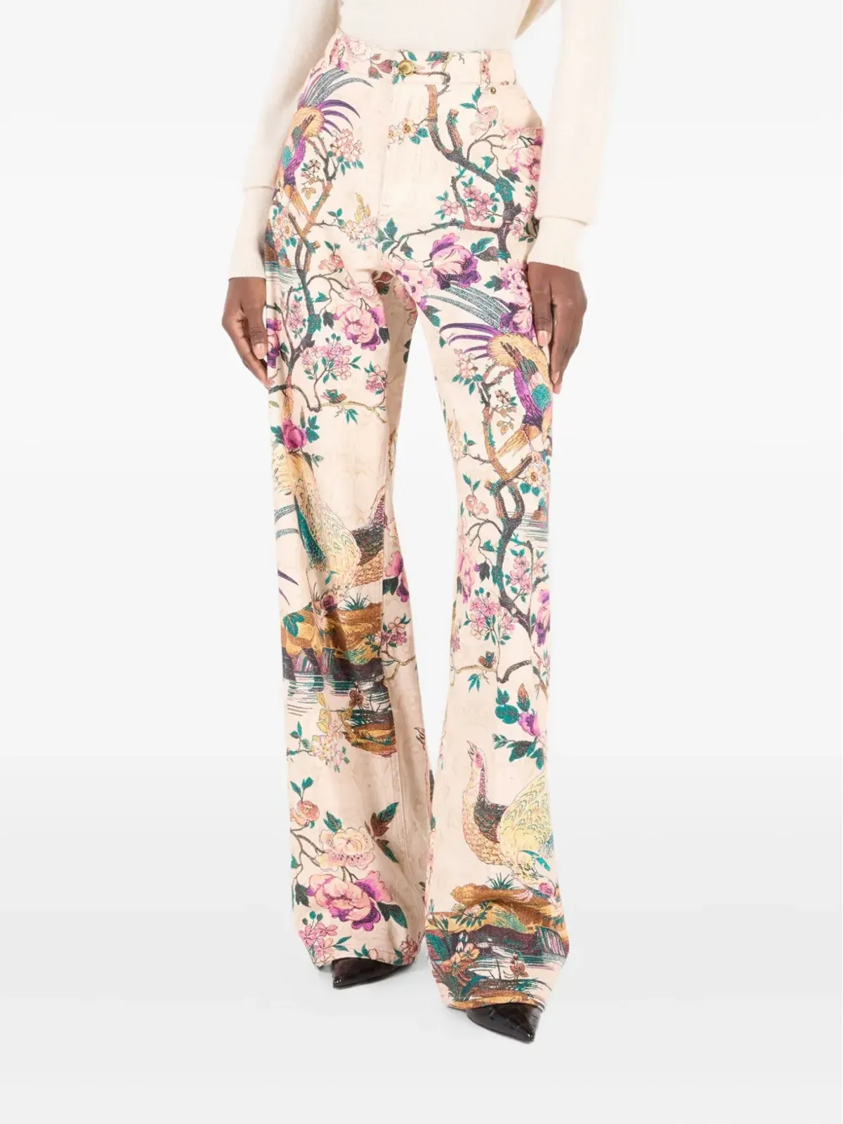 Roberto Cavalli 花柄鳥プリントジーンズ - 画像3