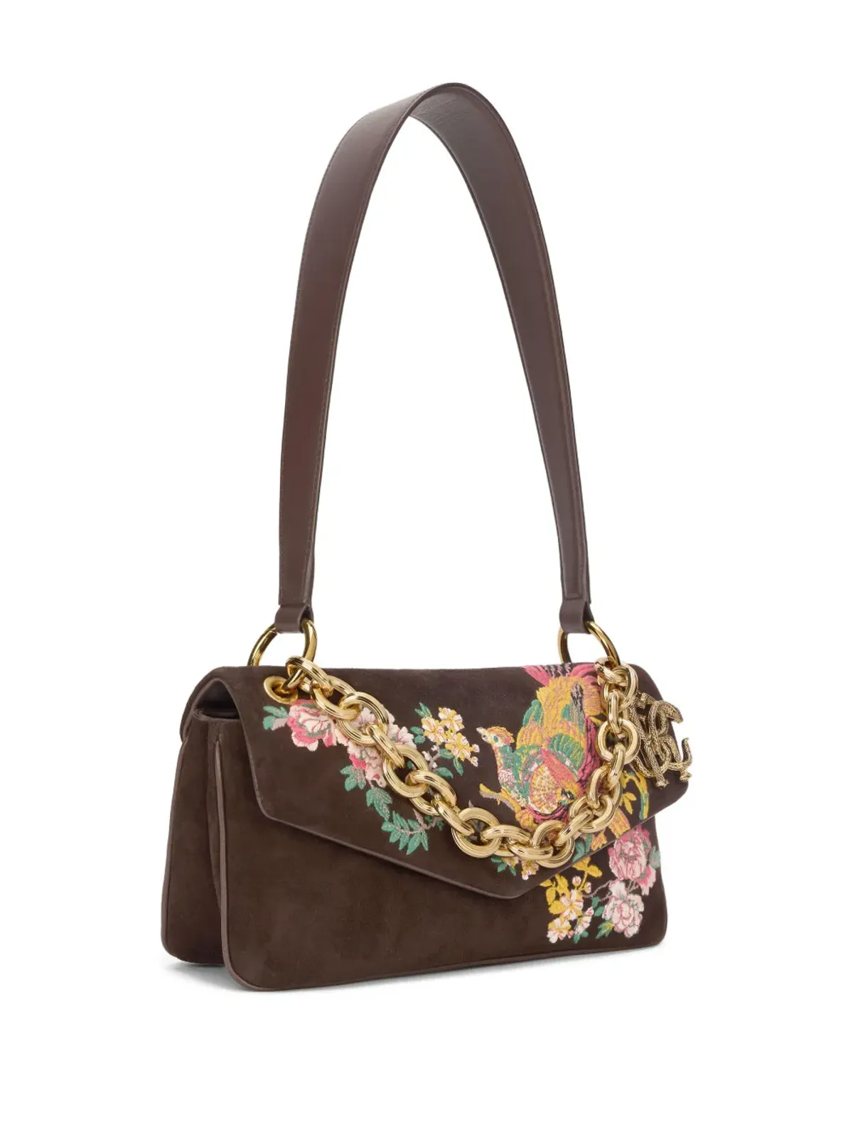 Roberto Cavalli 刺繍モチーフ付きスエードショルダーバッグ - 画像3
