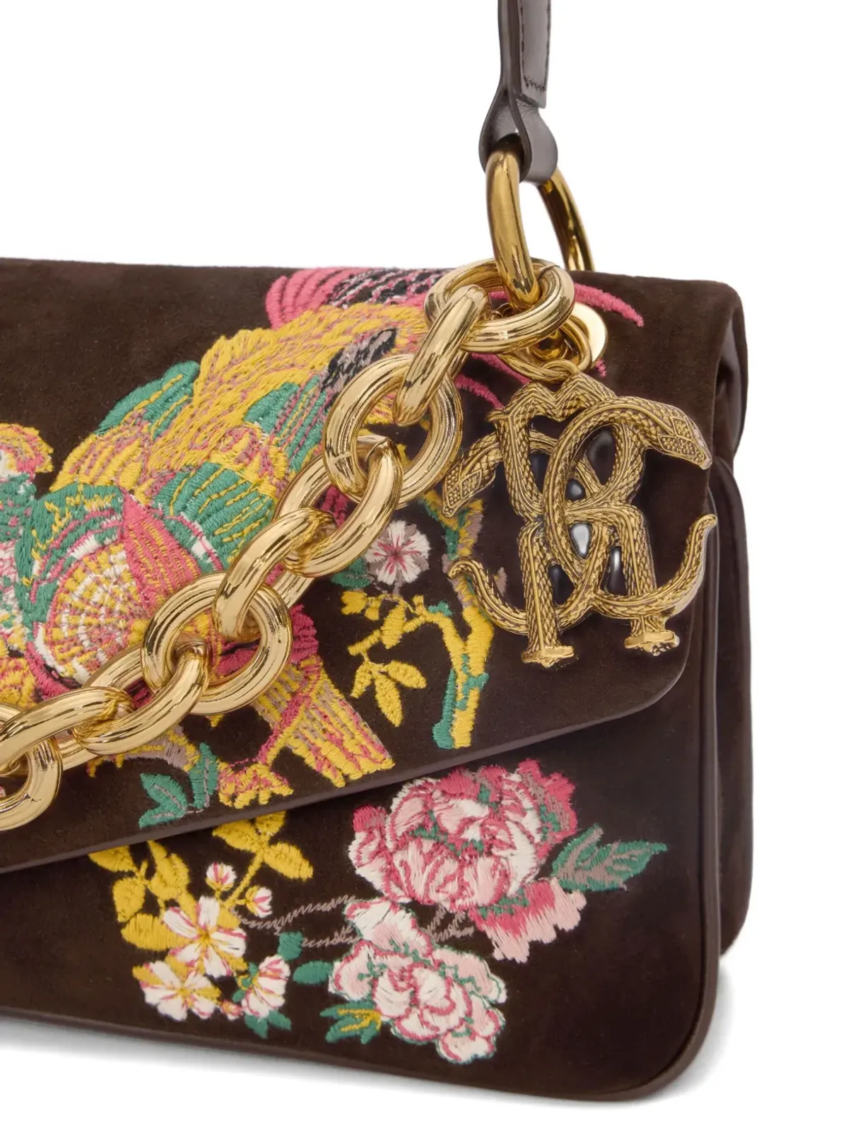Roberto Cavalli 刺繍モチーフ付きスエードショルダーバッグ - 画像4