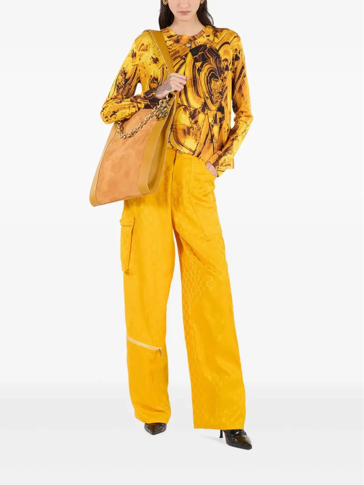Roberto Cavalli アンブラ柄リブ編みTシャツ - 画像2