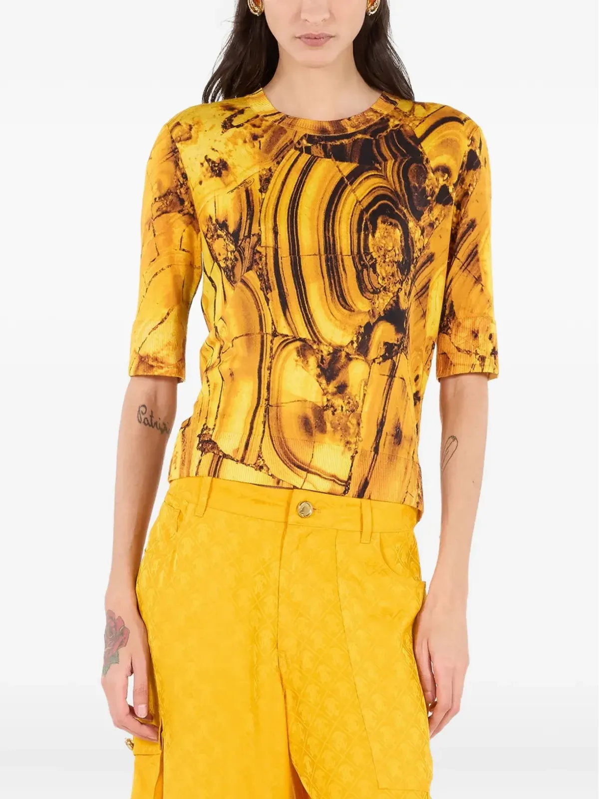 Roberto Cavalli アンブラ柄リブ編みTシャツ - 画像3