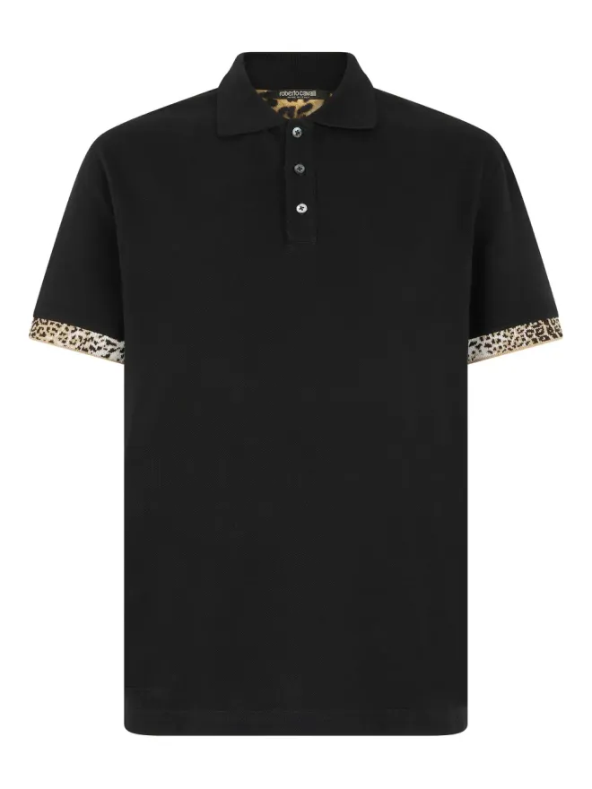 Roberto Cavalli Roberto Cavalli ジャガー柄カフポロシャツ ブラックの商品画像