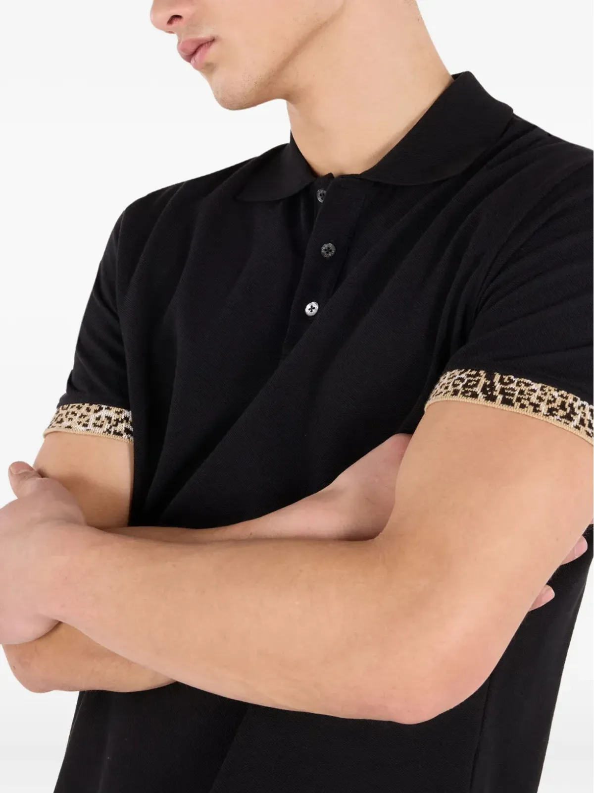 Roberto Cavalli ジャガー柄カフポロシャツ ブラック - 画像5