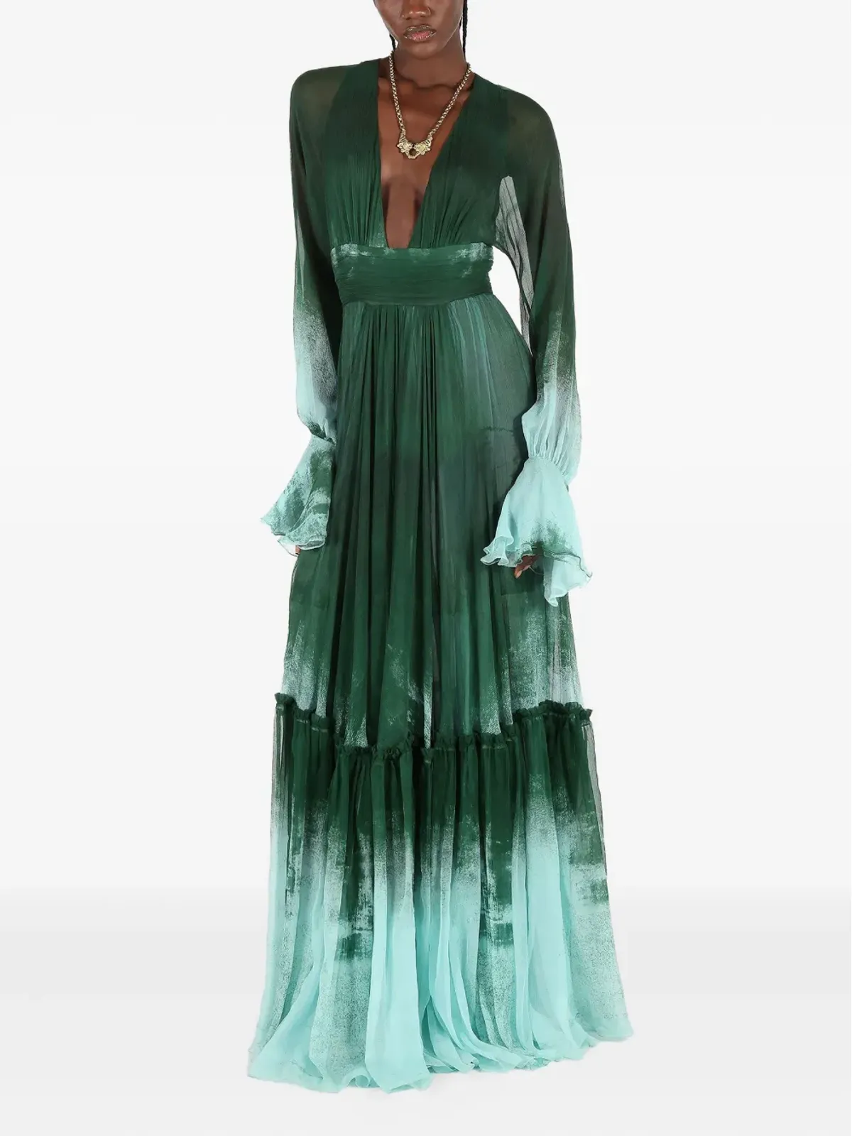 Roberto Cavalli フリル付きシルクのエンパイアドレス - 画像1