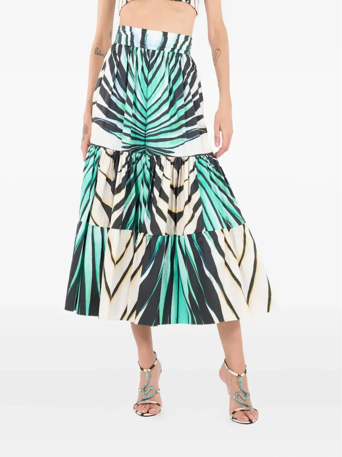 Roberto Cavalli プリント ティアードスカート ブルー - 画像3