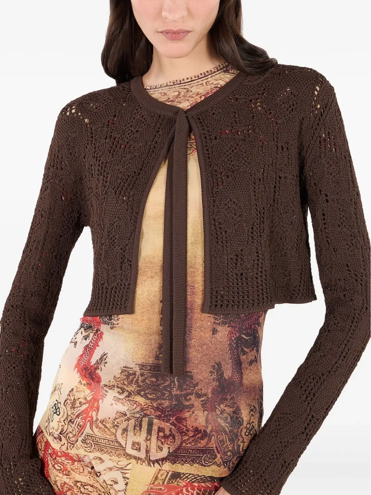 Roberto Cavalli クロシェ風タイフロントカーディガン - 画像5