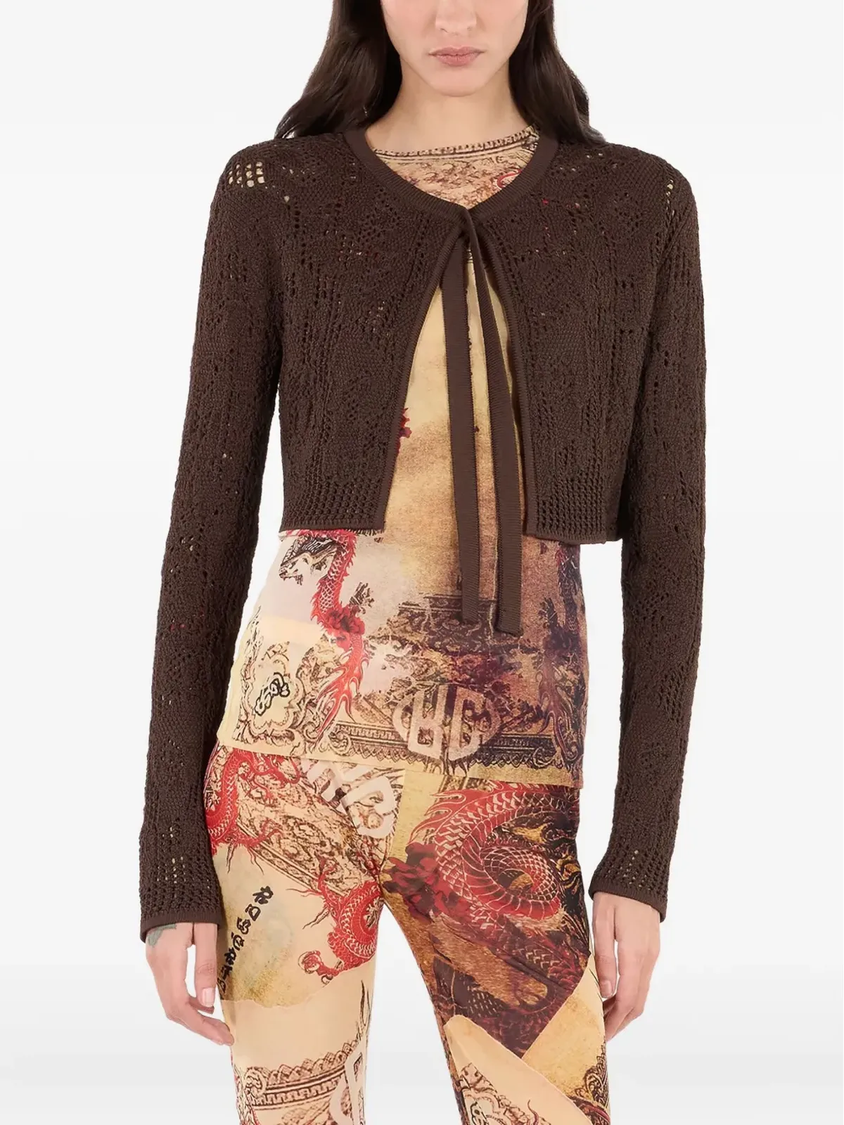 Roberto Cavalli クロシェ風タイフロントカーディガン - 画像3