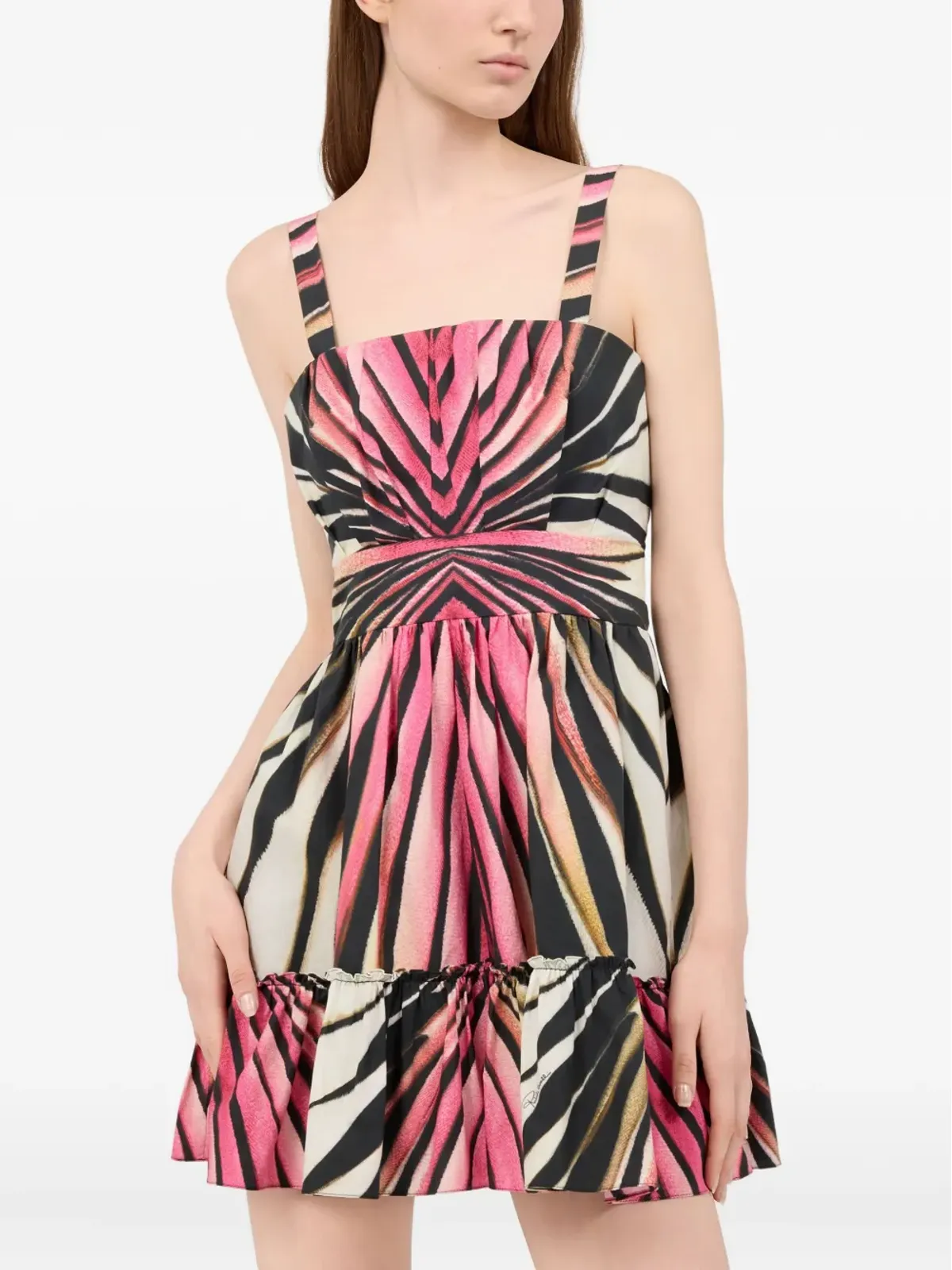 Roberto Cavalli レイ・オブ・ピンクプリント ティアードドレス - 画像5