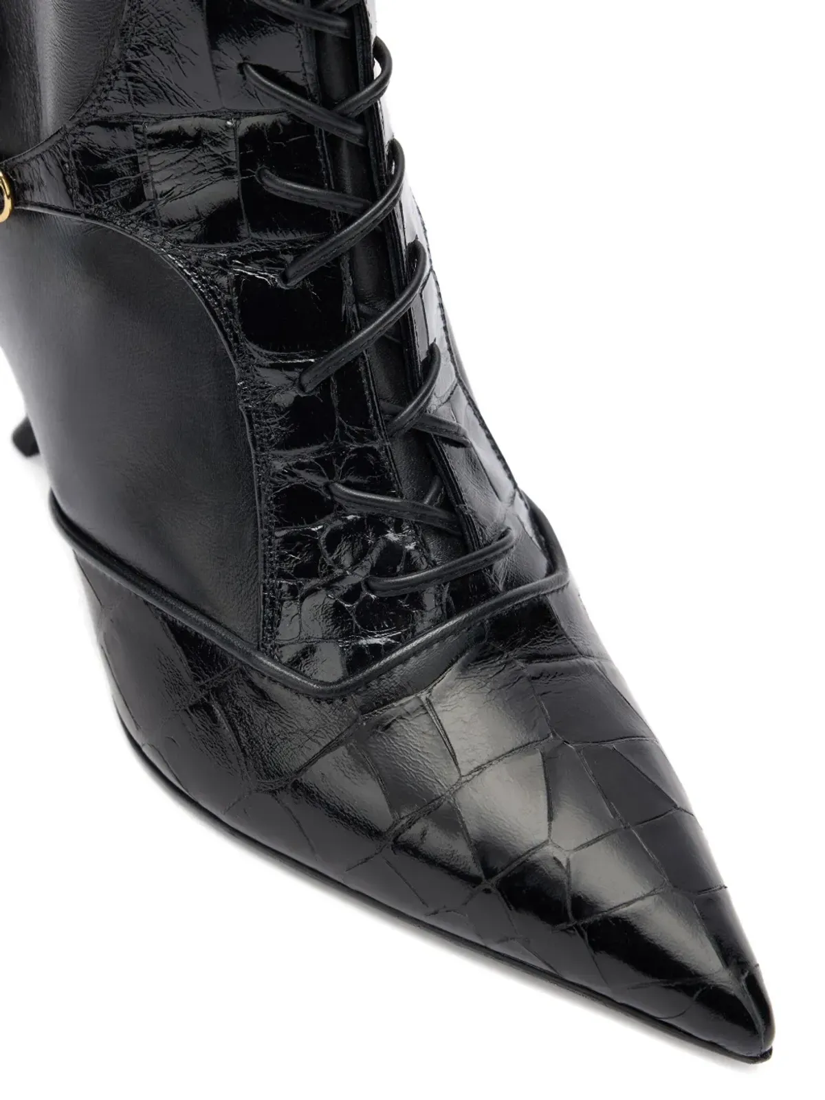 Roberto Cavalli ブラック クロコダイルエフェクト レースアップ アンクルブーツ - 画像5