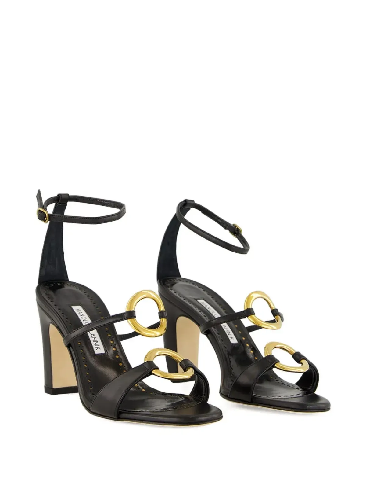 Manolo Blahnik レザー アンクルストラップ リングサンダル - 画像5