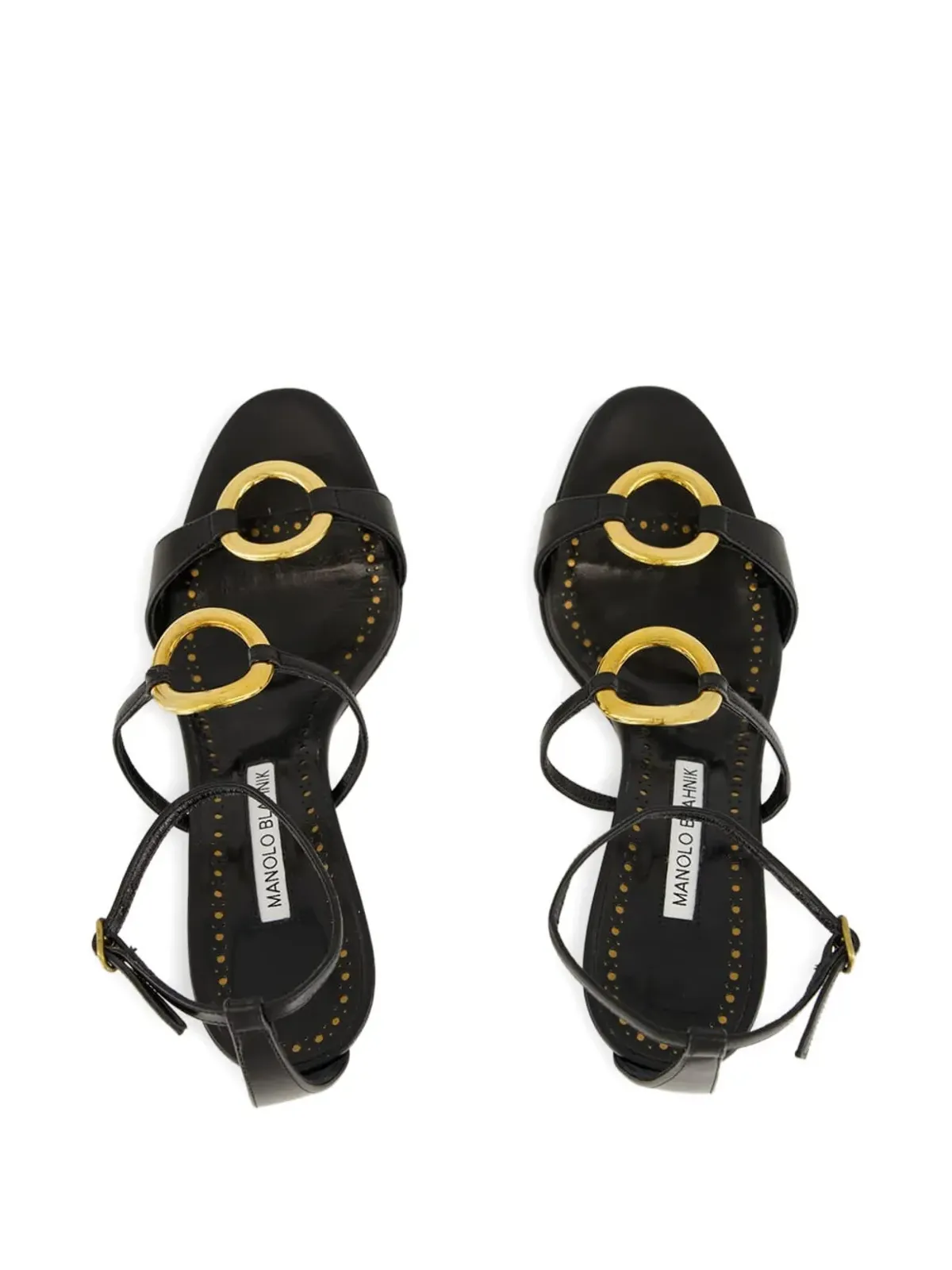Manolo Blahnik レザー アンクルストラップ リングサンダル - 画像4