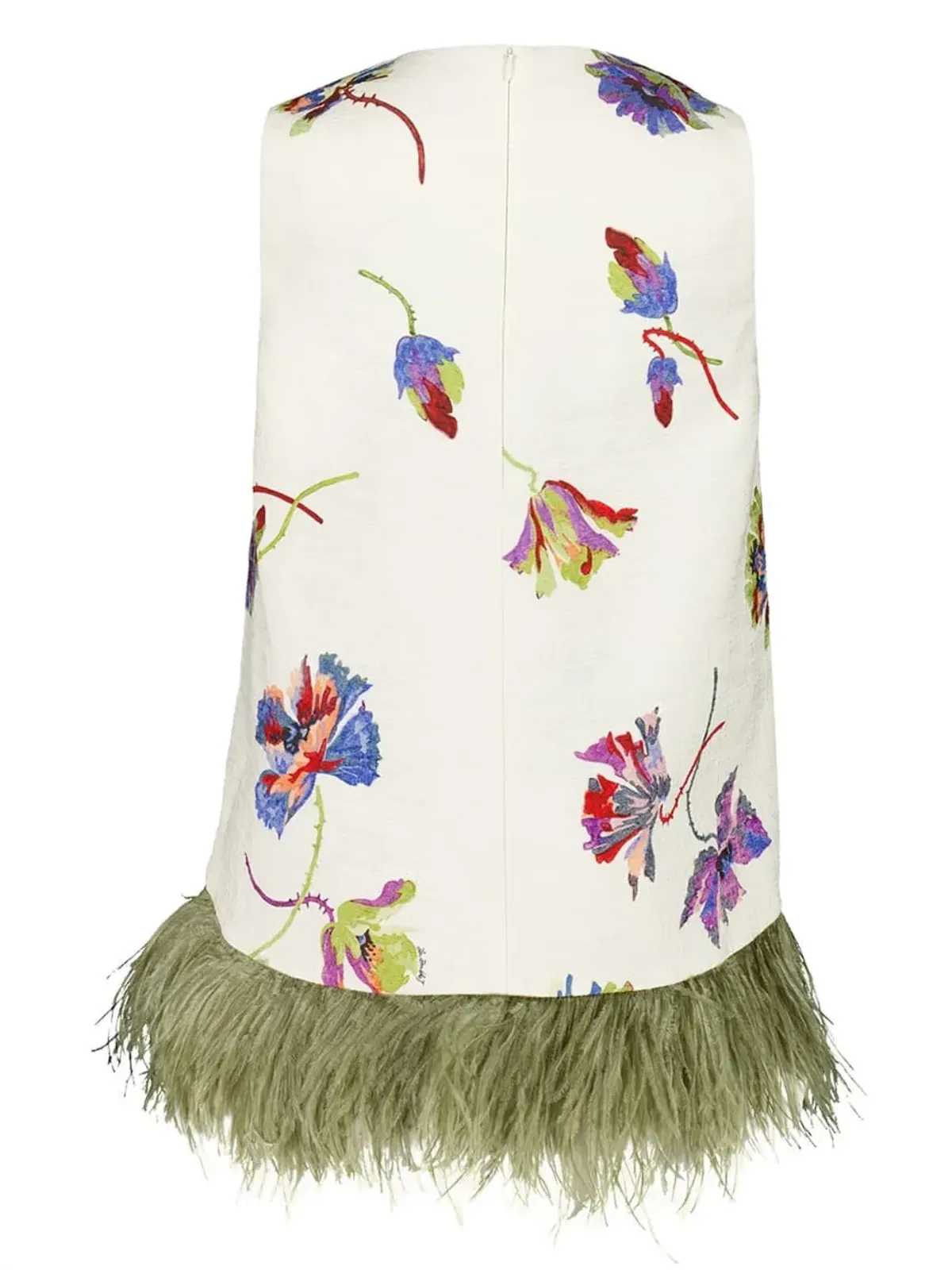 La DoubleJ feather-trim floral-print top - White - 画像2